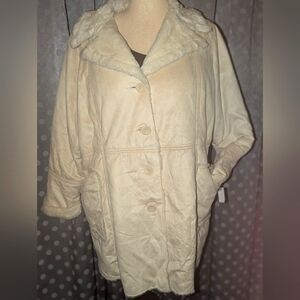 FADED GLORY Faux Suede & Faux Fur Button Down Cozy Coat 2x (18-20)